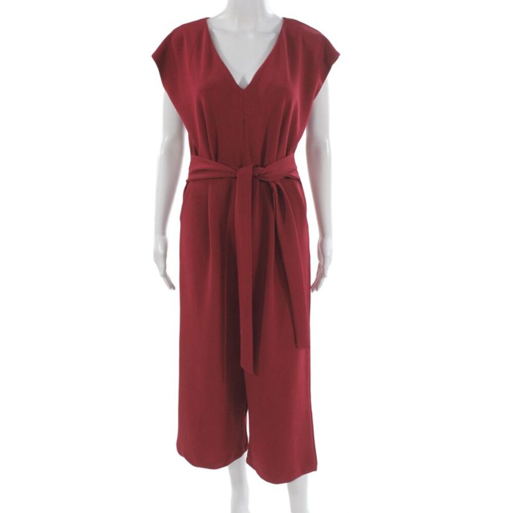 Ettitwa Womens Red V-Neck Sleeveless Jumpsuit Size M
